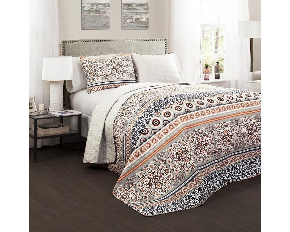 Lush Decor King Quilt Nesco Stripe Reversible Boho Cotton Bedding 3 Piece Set